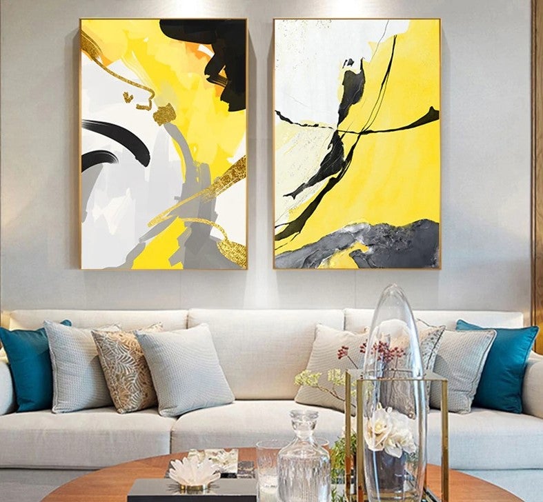 Amalla Yellow and Black Canvas Prints