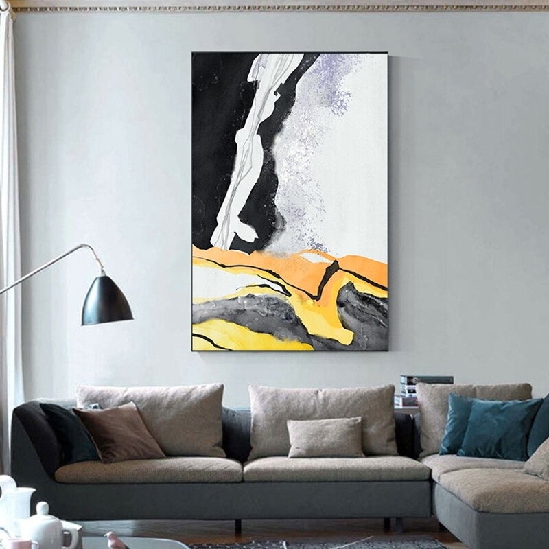 Amalla Yellow and Black Canvas Prints