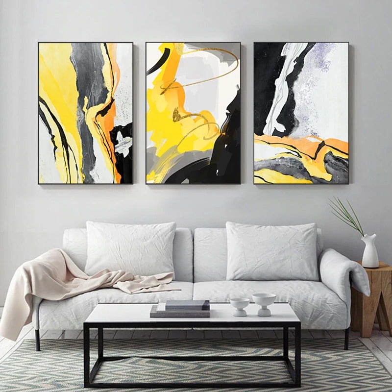 Amalla Yellow and Black Canvas Prints