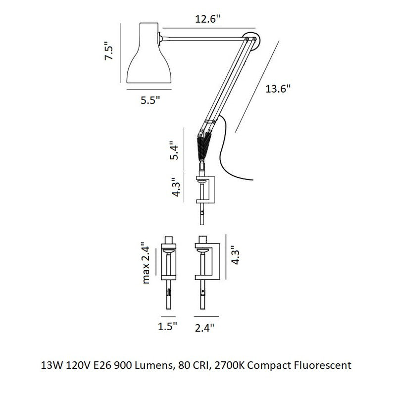 Type 75 Desk Lamp with Clamp
