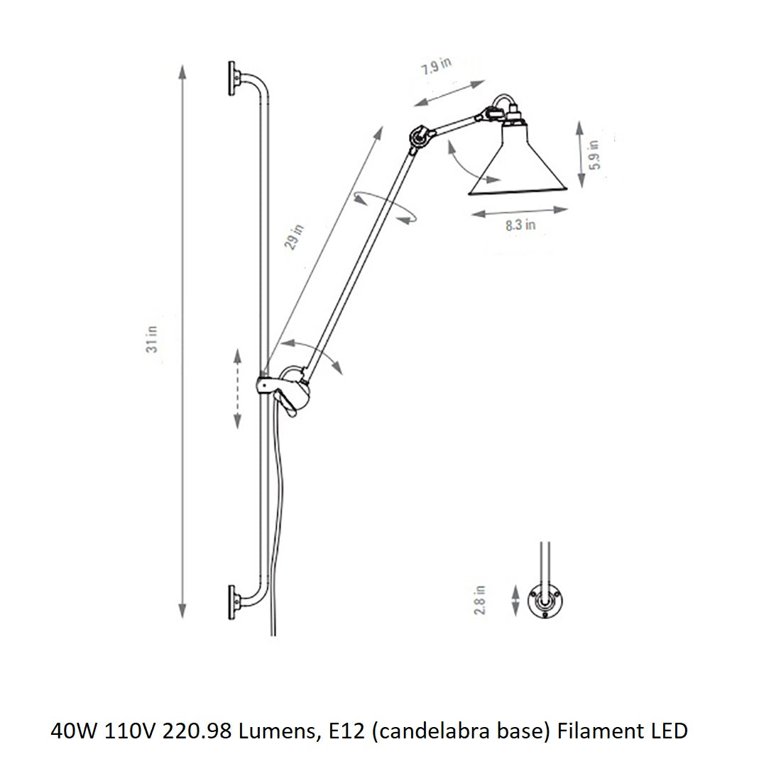Lampe Gras N¡ã214 Conic Wall Sconce