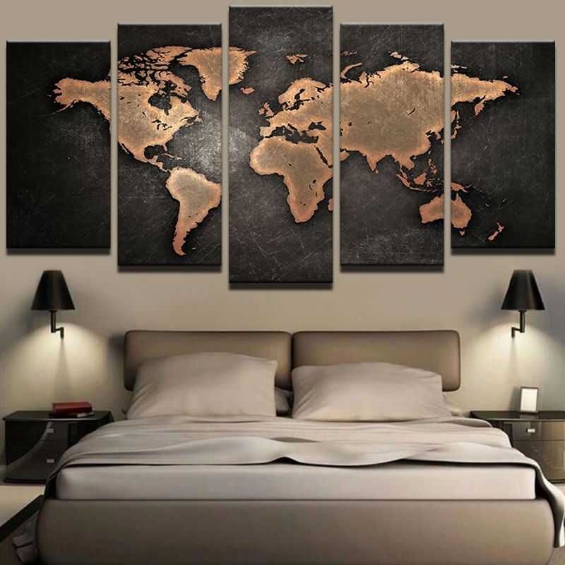 5 Piece World Map Oil Painting - Novus Decor Wall Decor