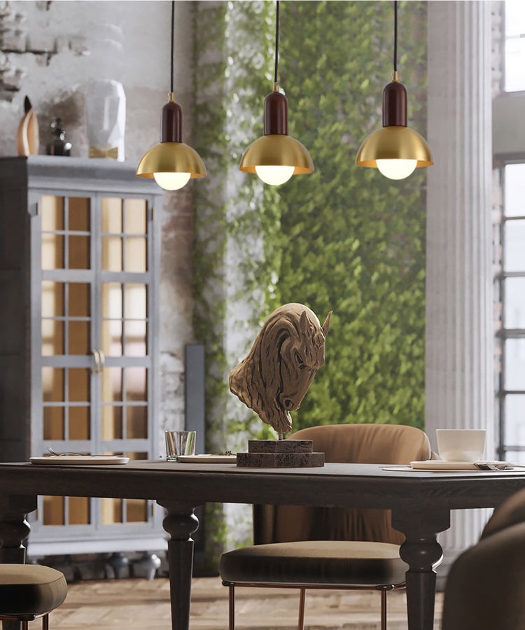 Cusi Wooden Brass Pendant Light