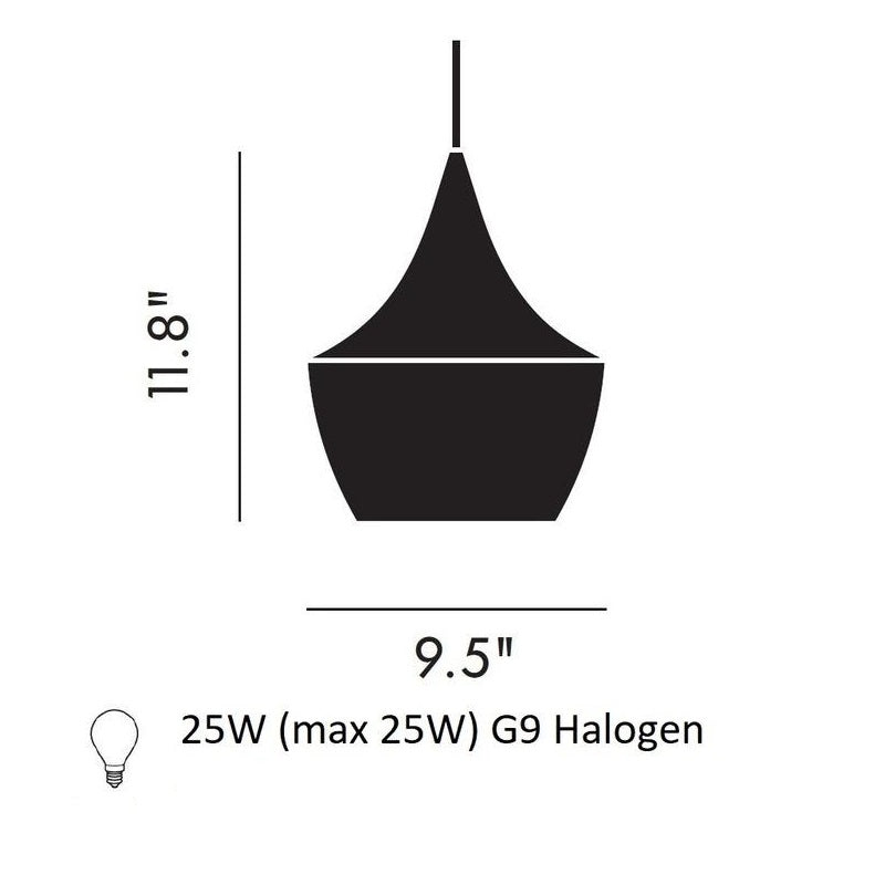 Black / Halogen Beat Fat Pendant Light - OPEN BOX