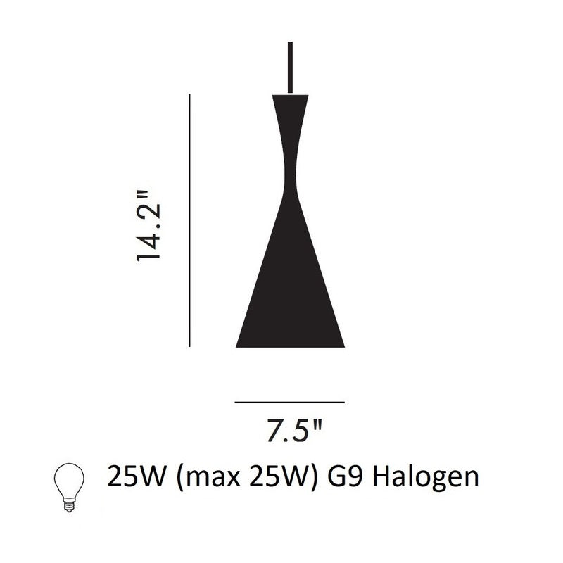 White / Halogen Beat Tall Pendant Light - OPEN BOX