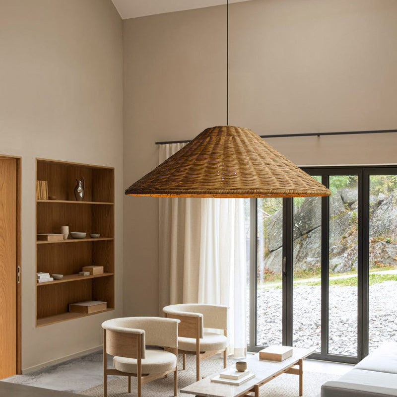 Retro Woven Rattan Cone Umbrella Rattan Pendant Light