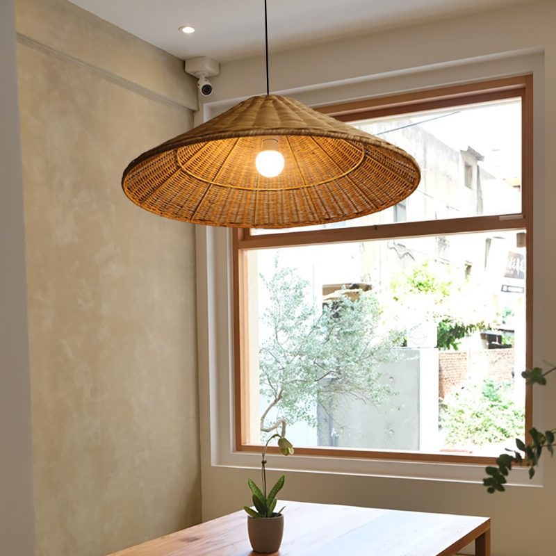 Retro Woven Rattan Cone Umbrella Rattan Pendant Light