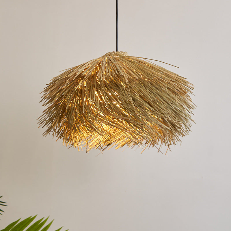 Japanese Wabi-Sabi Rattan Living Room Chandelier Retro Straw Lamp