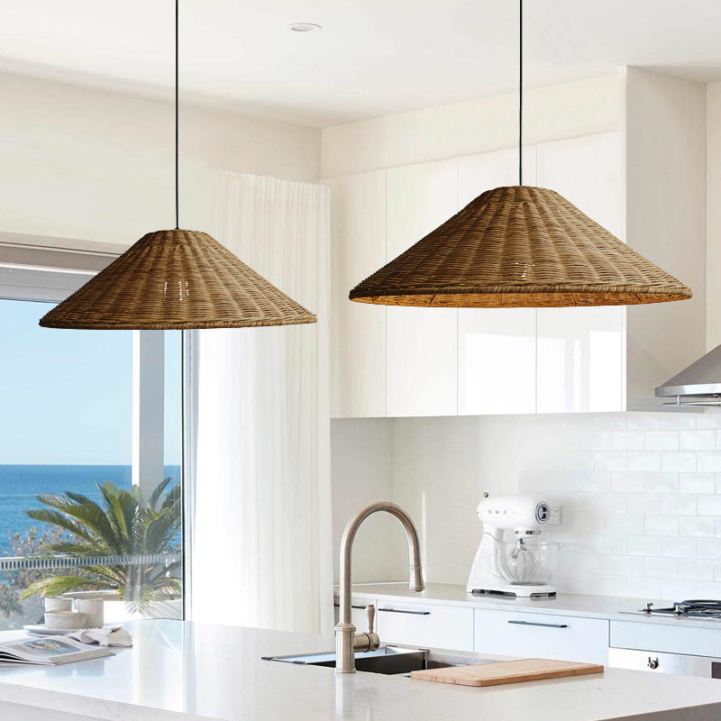 Retro Woven Rattan Cone Umbrella Rattan Pendant Light