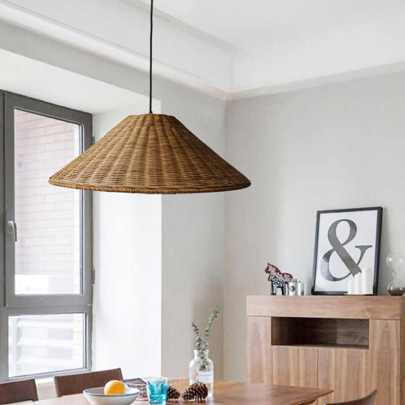 Retro Woven Rattan Cone Umbrella Rattan Pendant Light