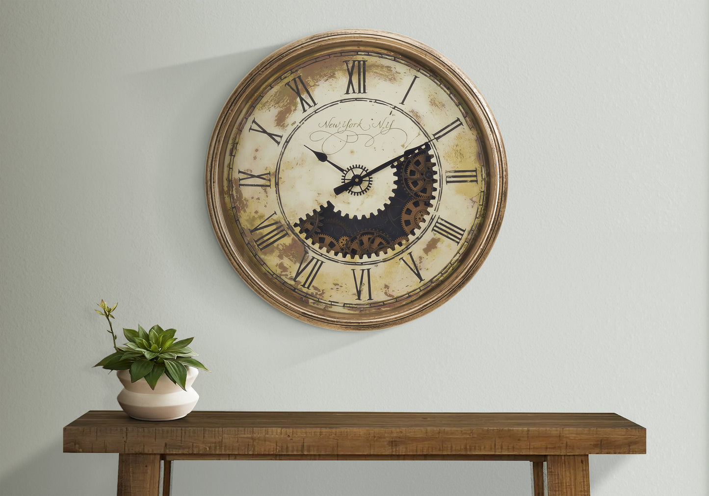 Antique Gold Gear Clock — 30" Oversized Statement