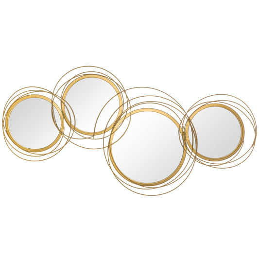 Gold Metal Wall Art Mirror — 42" Sculptural 3D Circles