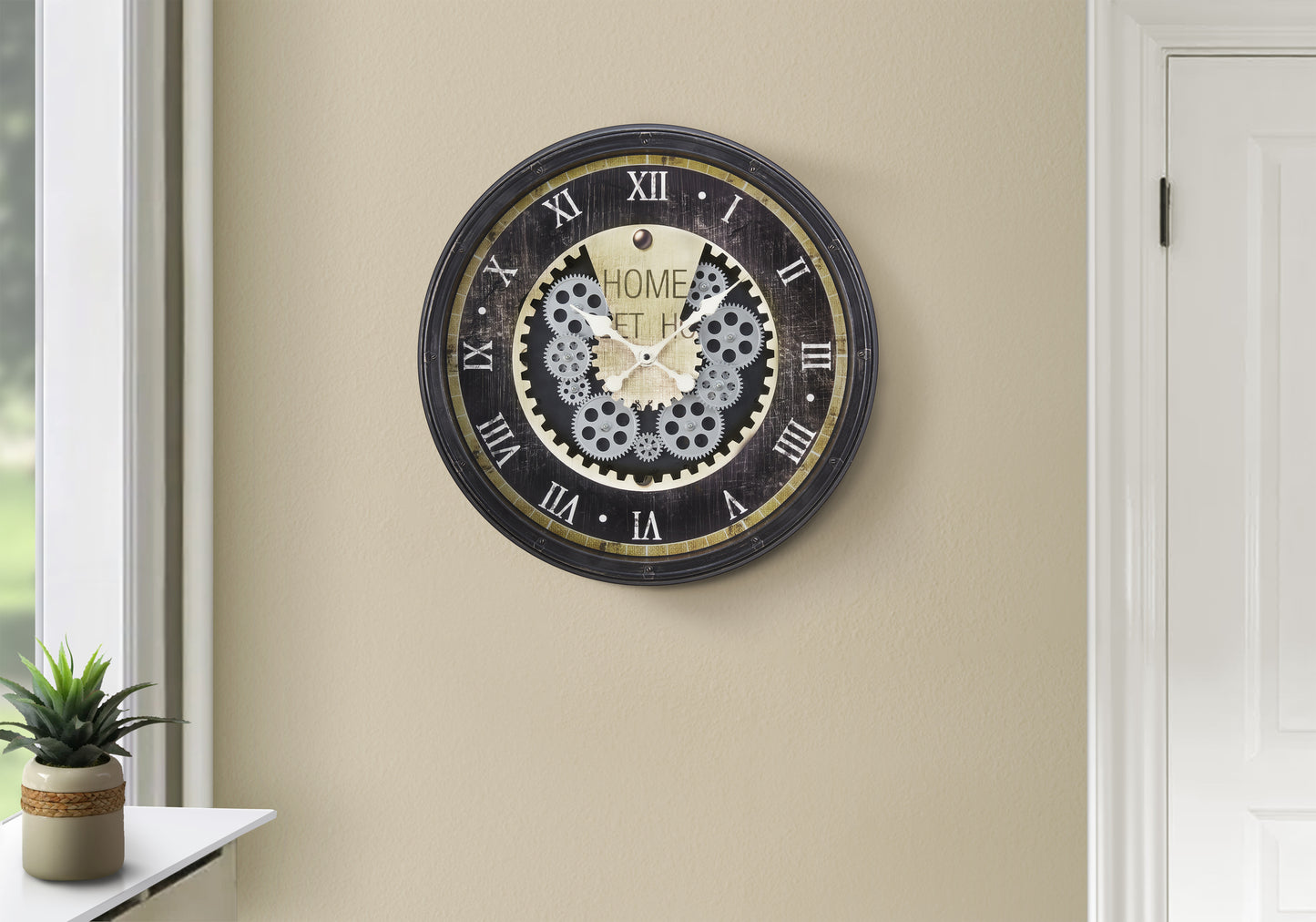 Industrial Gear Wall Clock — 20" Dark Brown