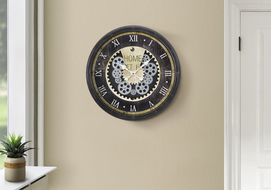 Industrial Gear Wall Clock — 20" Dark Brown