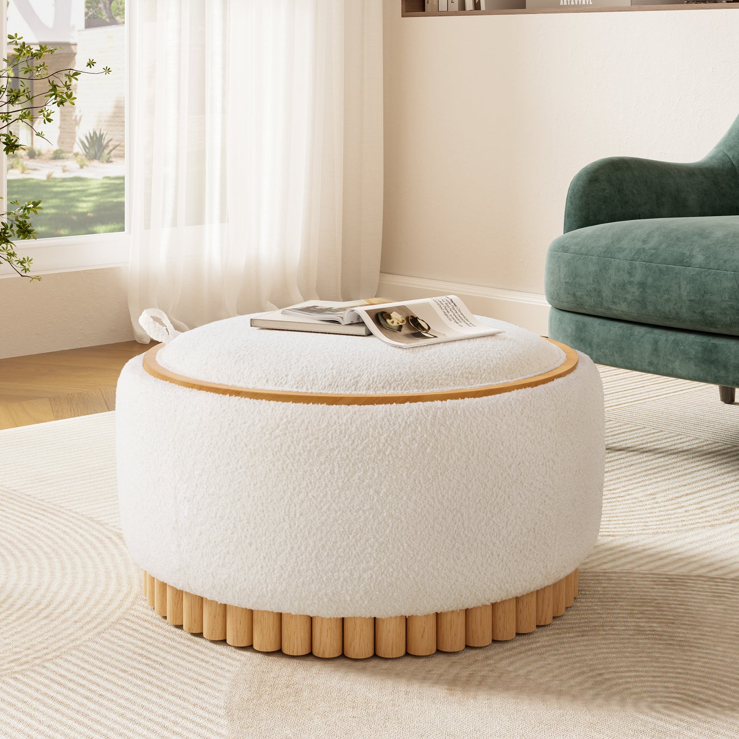 The Haven Ottoman — Round Storage Ottoman in Beige