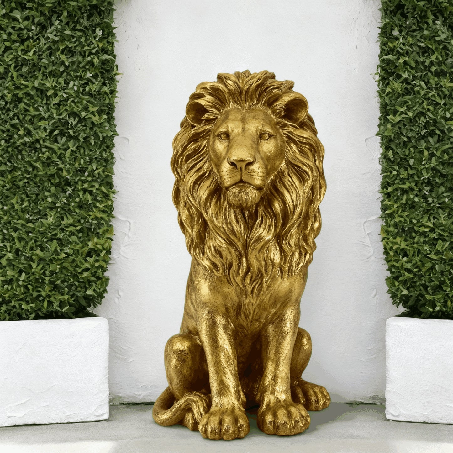 Gold Lion Statue 24 Inch | Resin Indoor Outdoor Sculpture