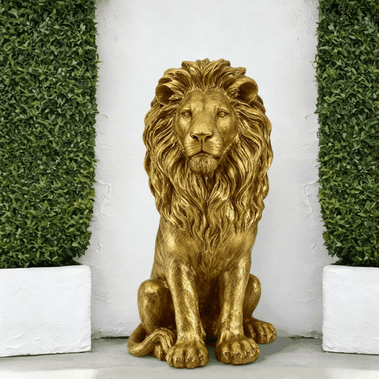 Gold Lion Statue 24 Inch | Resin Indoor Outdoor Sculpture