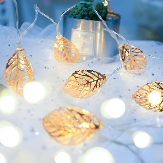 Gold Leaf String Light Ideas Contemporary 10/20 Lights Metal LED Lighting String for Living Room. 1.5/3 M