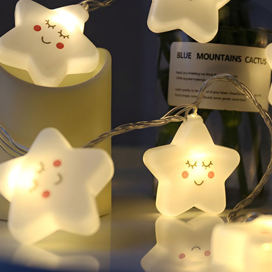 20 Lights Store Fiesta Lamp Contemporary White USB/Battery Powered LED String Light with Star Plastic Shade. 9.8 Ft Long