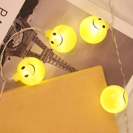 Yellow Smile Face Light String Contemporary 20/40 Lights Plastic LED Fiesta Lamp for Cafe. 8.2/16.4 Ft