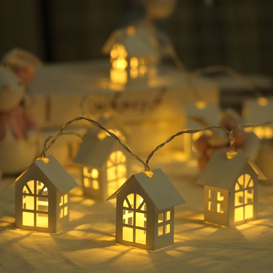 4.9ft House Shaped Bedroom Battery String Light Wooden 10 Bulbs Art Decor LED Fairy Lighting in White