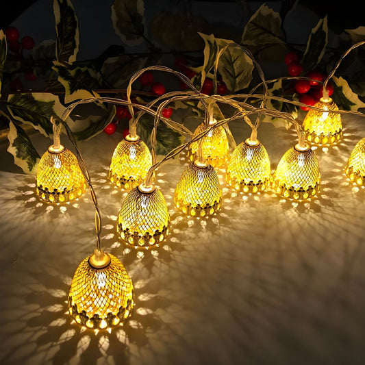 Beige Bell Fairy Light String Modern 10 Bulbs 4.9 Ft Long Plastic LED Christmas Lamp in Warm/Multi Color Light