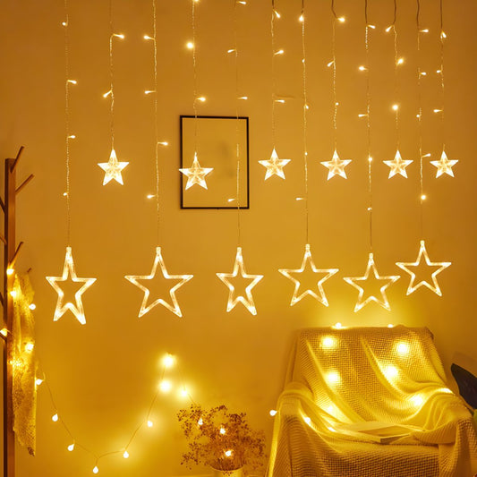 White Star Curtain String Light Art Decor 12-Head Plastic Christmas Light for Outdoor