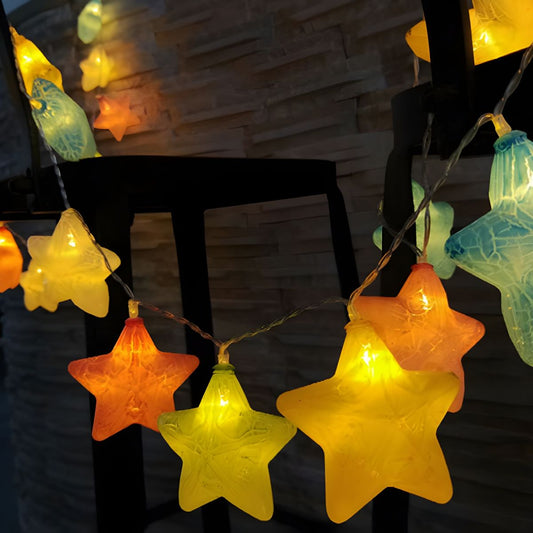 6.5ft Plastic Crackle Star String Lamp Art Decor 10 Heads Clear LED Fairy Lighting for Courtyard