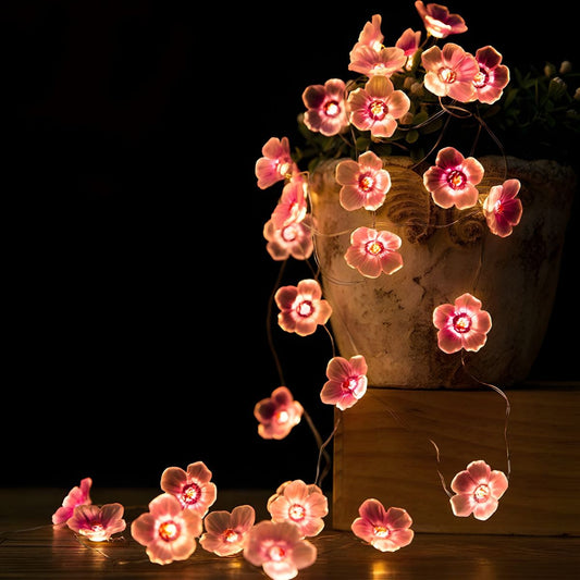 Peach Blossom Plastic String Lamp Modern Style Battery LED Festive Light for Courtyard