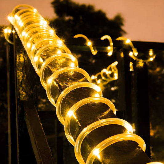 Modern Tube LED Fairy Light Plastic 50 Heads 23ft Courtyard Solar Powered String Lighting in Clear