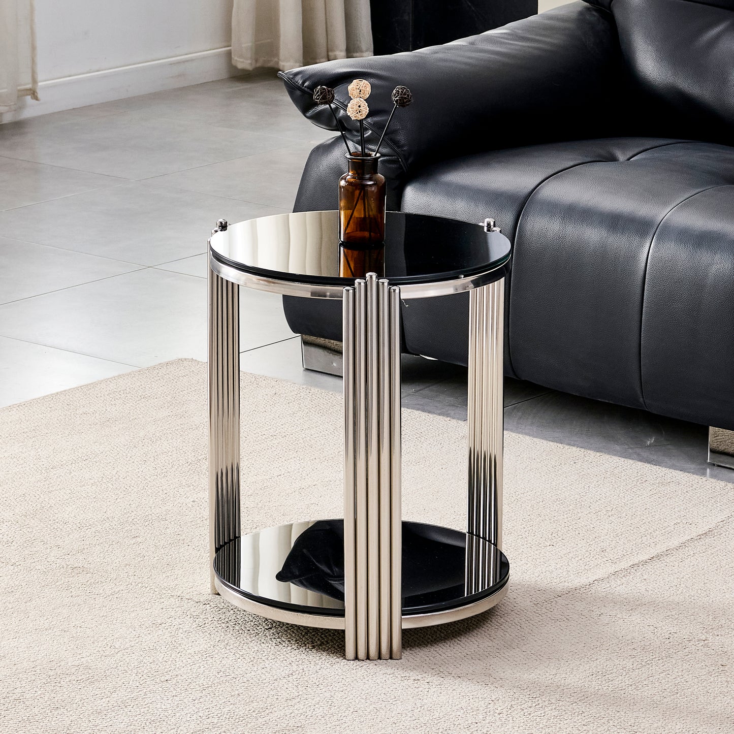 The Eclipse Mini — Black Tempered Glass Round End Table