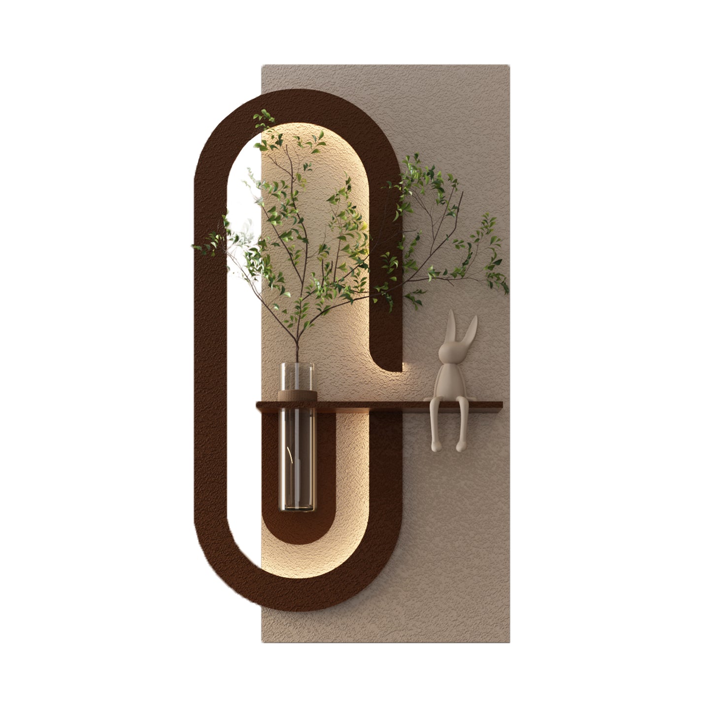 LED Botanical Wall Sculpture — 3D Sandstone with Green Plants & Rabbit
