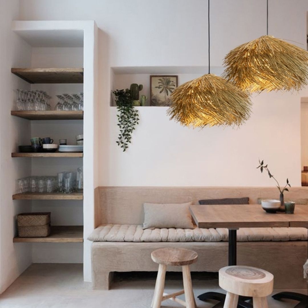 Japanese Wabi-Sabi Rattan Living Room Chandelier Retro Straw Lamp