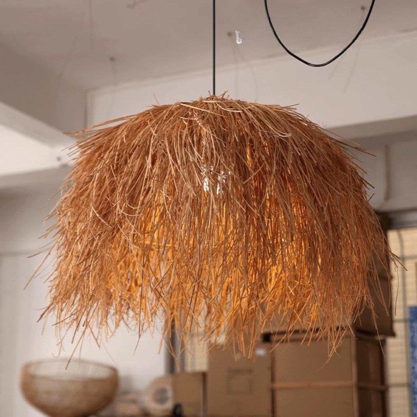 Retro wabi-sabi style bedroom bedside straw art lamp