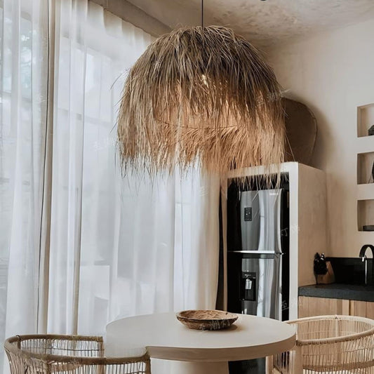 Retro wabi-sabi style bedroom bedside straw art lamp