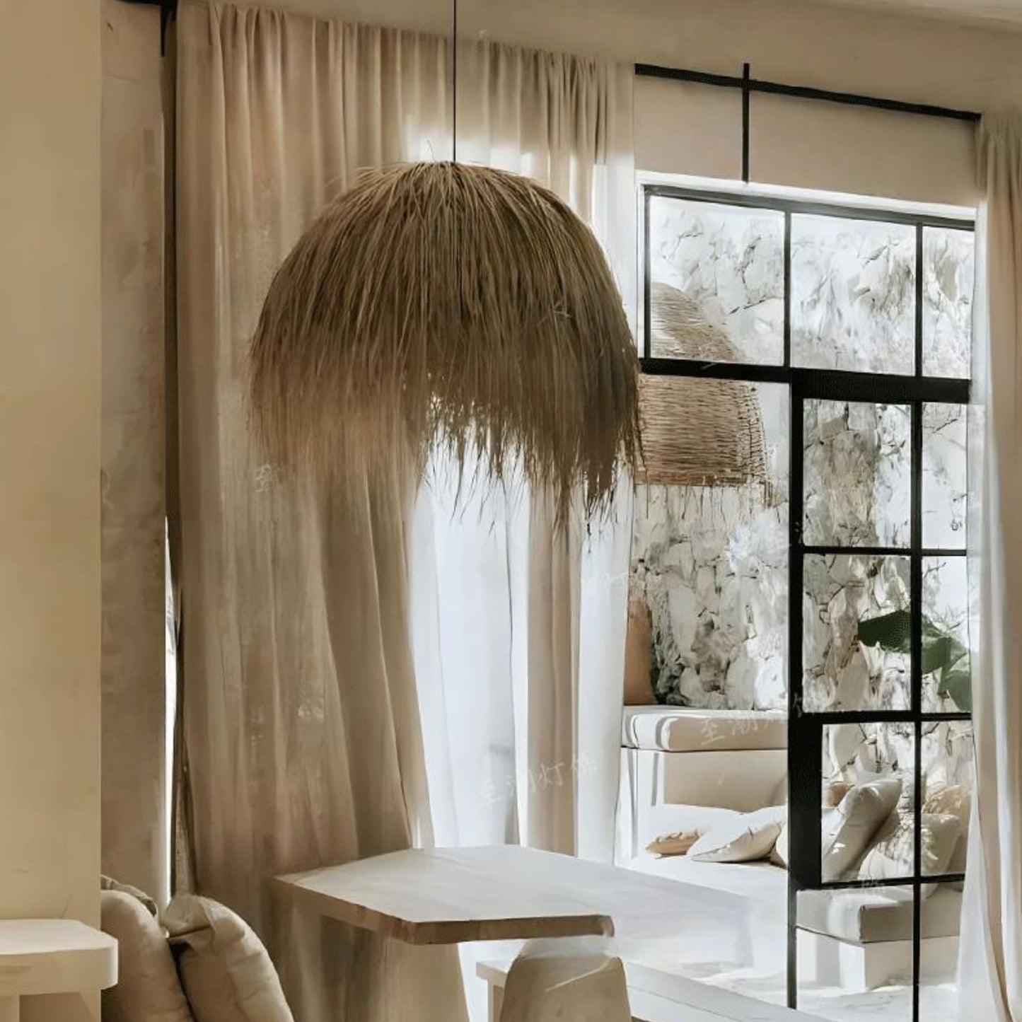 Retro wabi-sabi style bedroom bedside straw art lamp