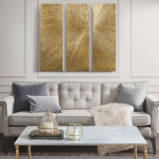 Hand Painted Gold Triptych Wall Art Set — 3-Piece Dimensional Panel