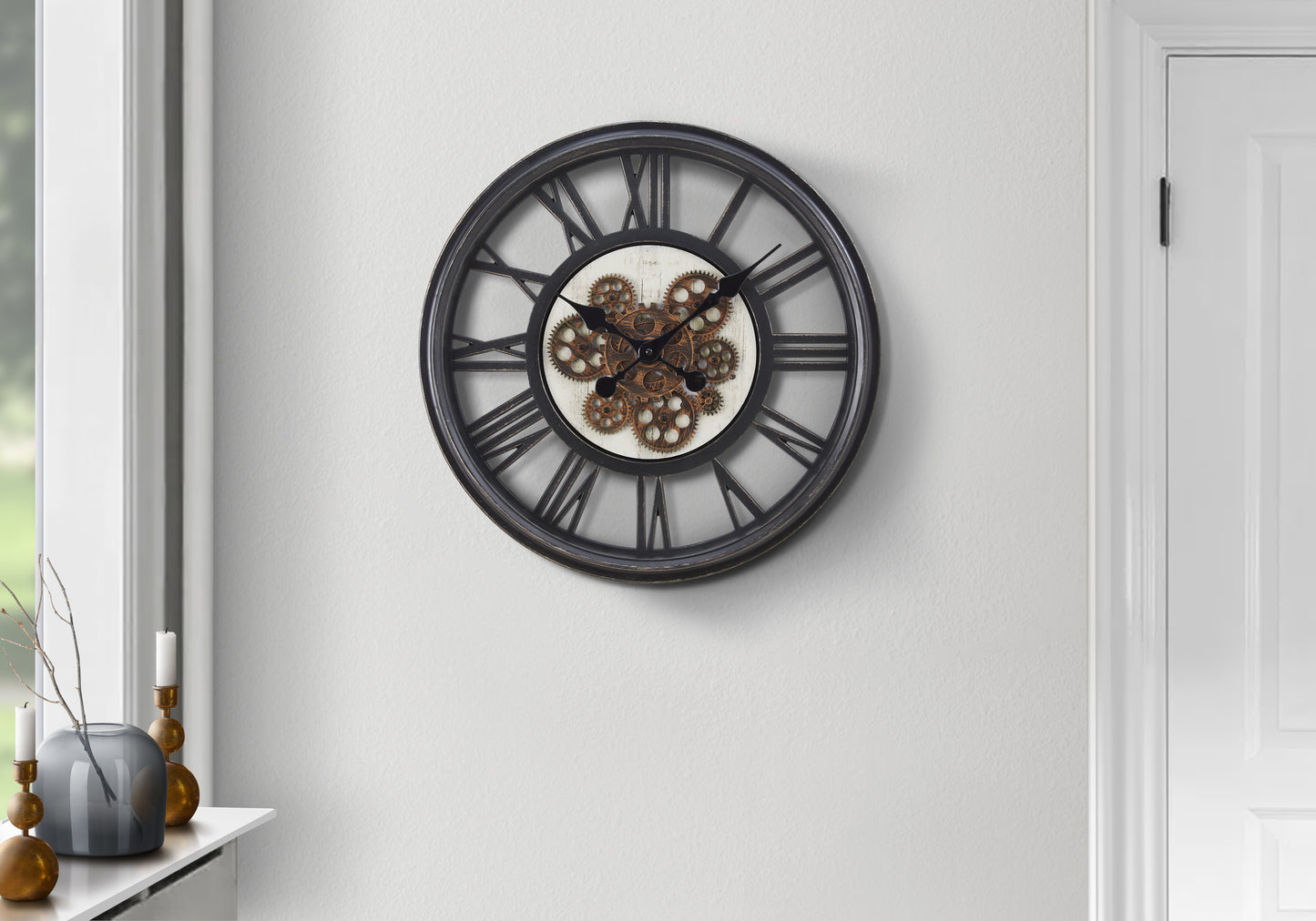 20" Round Gear Mechanism Wall Clock | Black Transitional