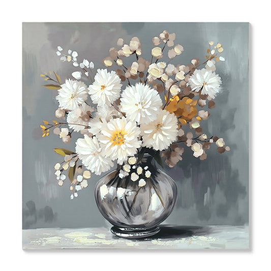 White Chrysanthemum Canvas Wall Art 24 x 24 Inch | Botanical Floral Print