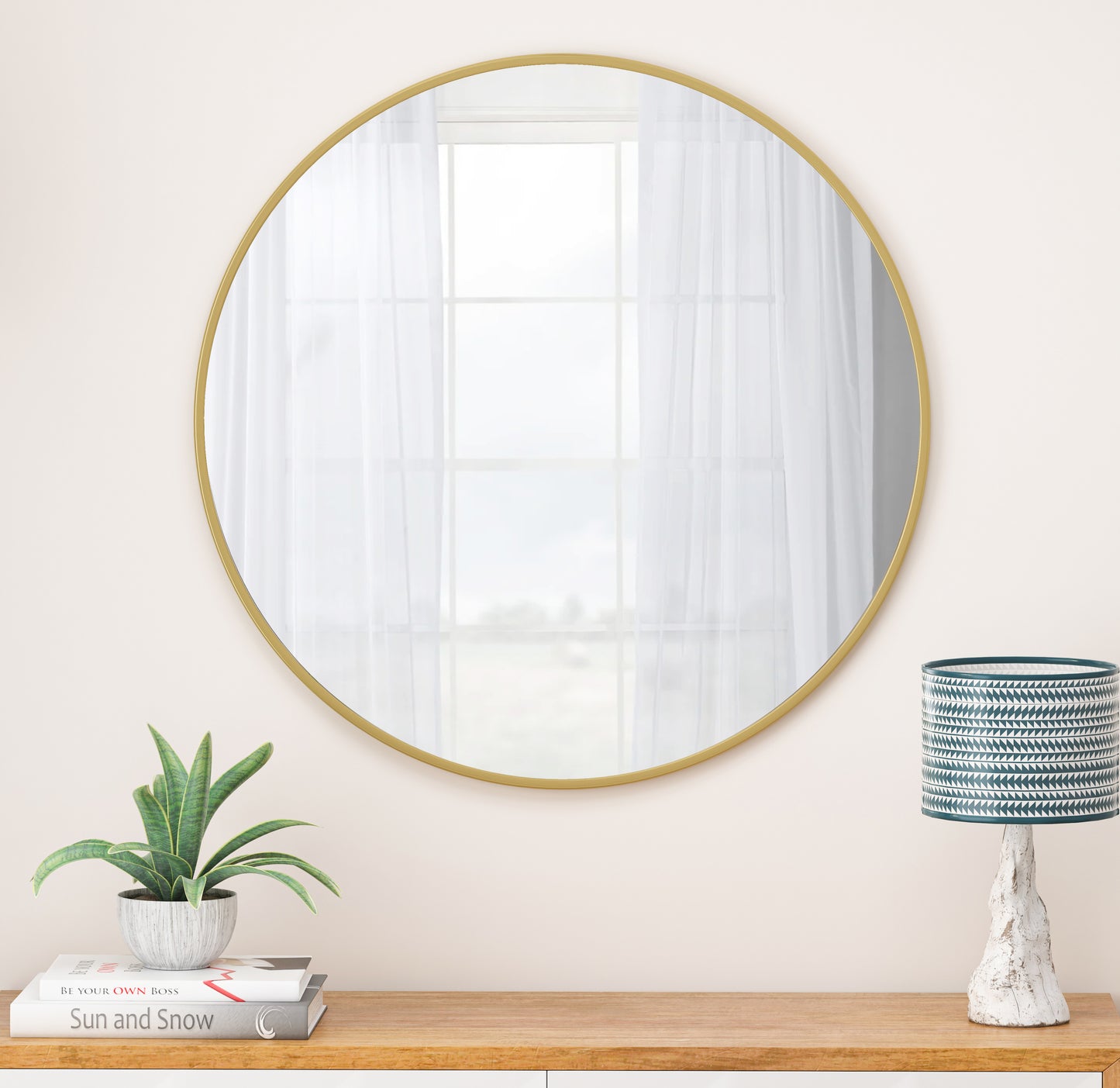 Arc Gold Round Wall Mirror 36 Inch | Metal Frame