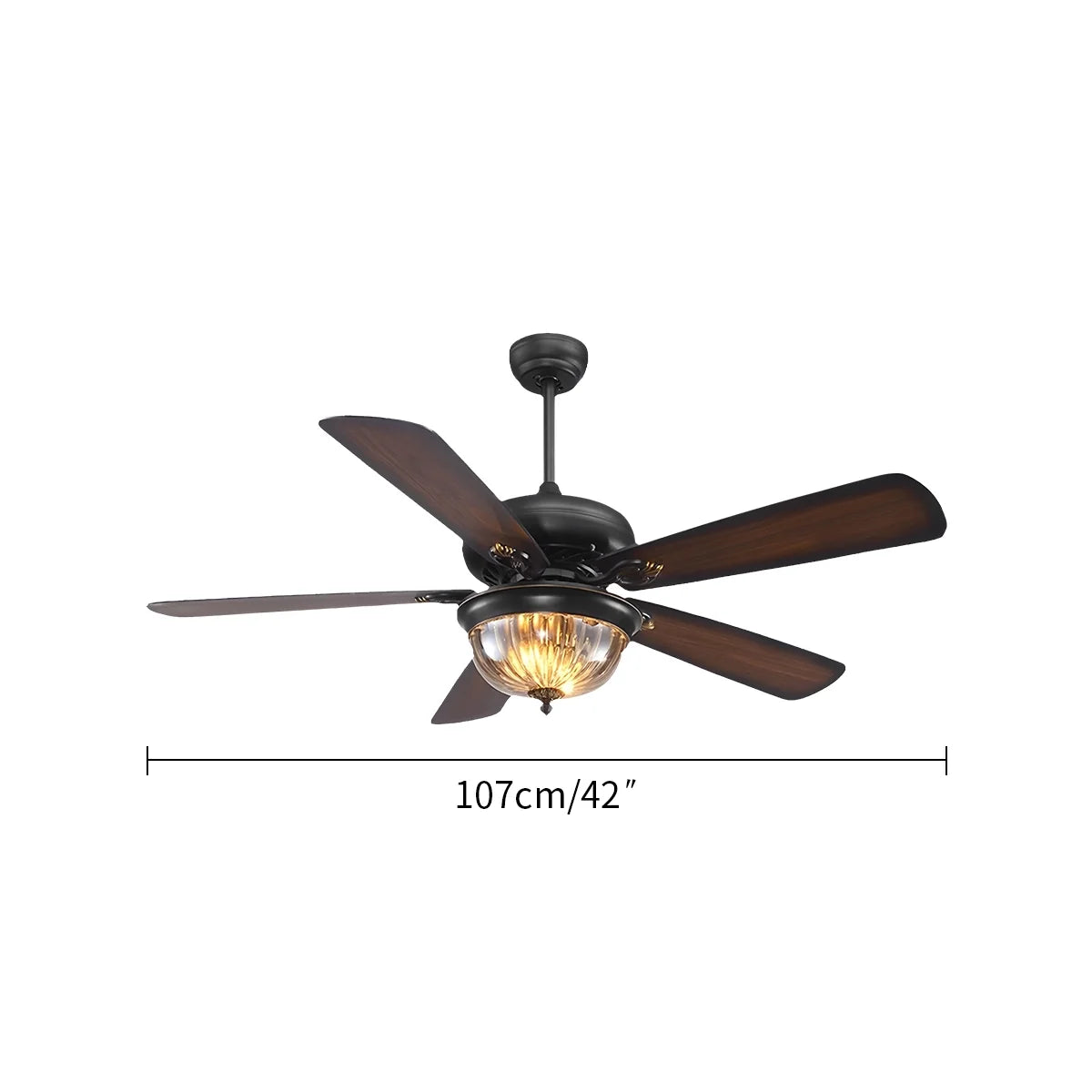 Vintage Wood Ceiling Fan with LED Light for Living Room