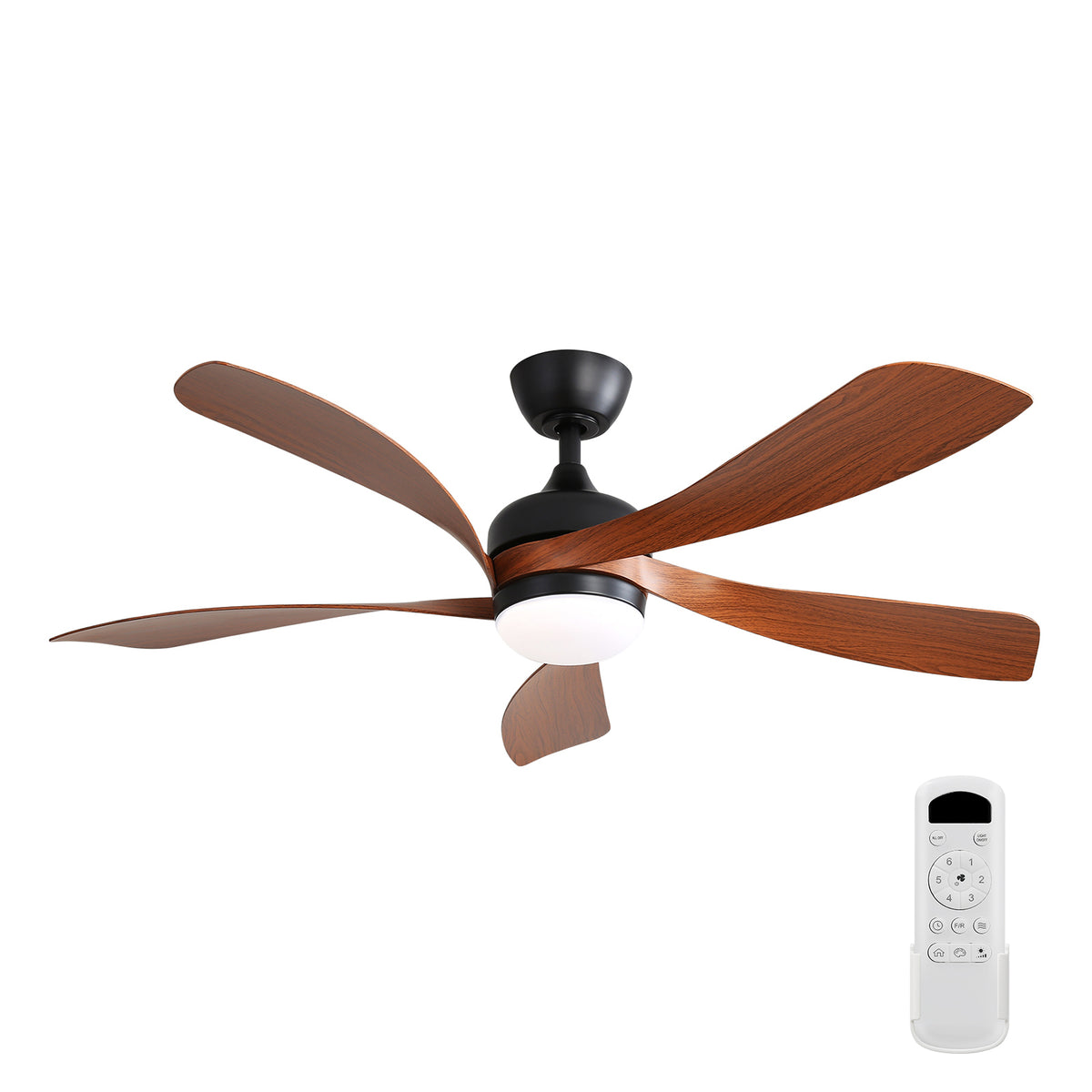 Modern 52 Inch Indoor Ceiling Fan with 3 Color Dimmable LED Light, Reversible DC Motor, Black ABS Blades, Remote Control