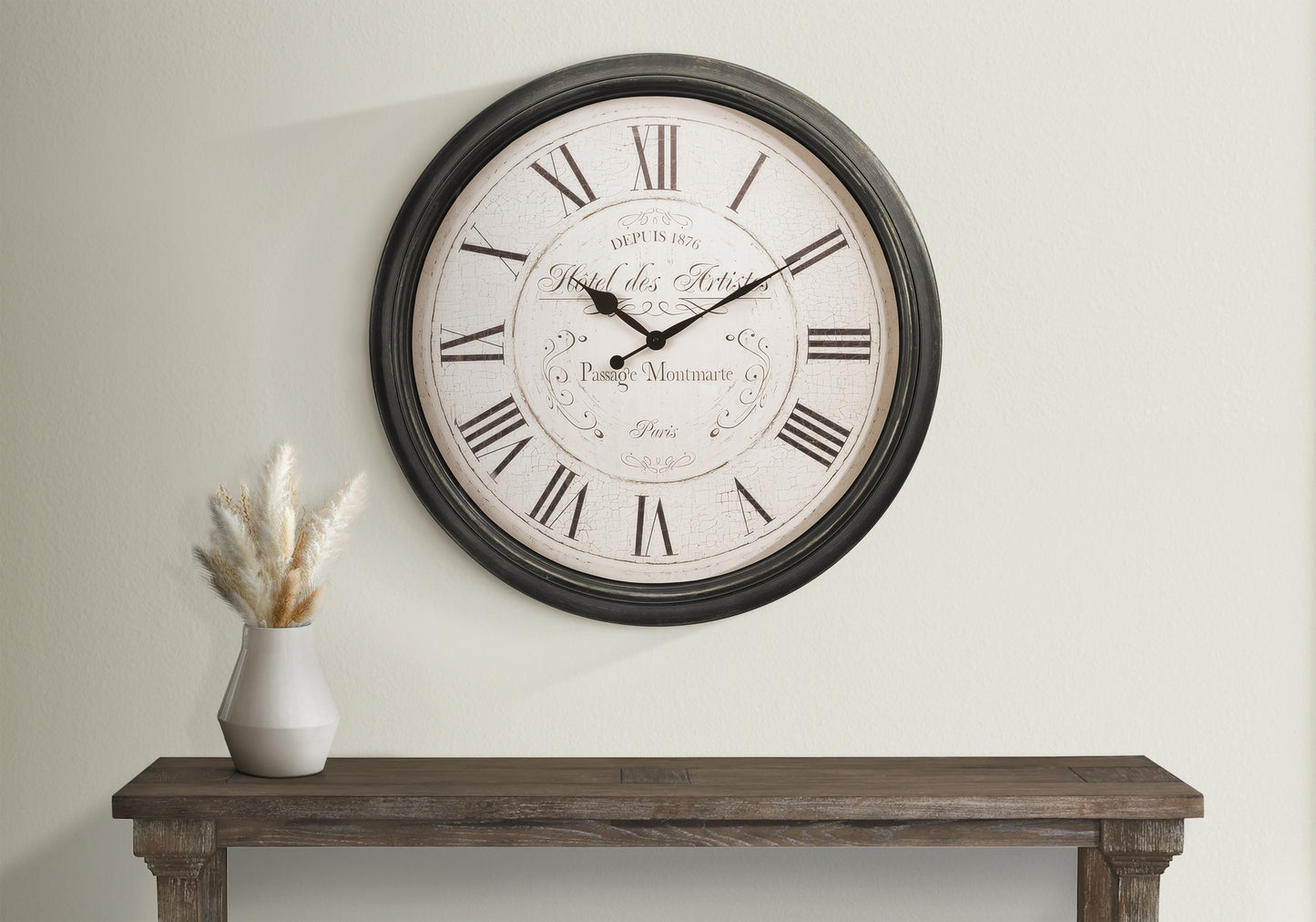 Distressed Oversized Wall Clock — 30" Farmhouse Brown
