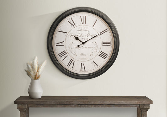 Distressed Oversized Wall Clock — 30" Farmhouse Brown
