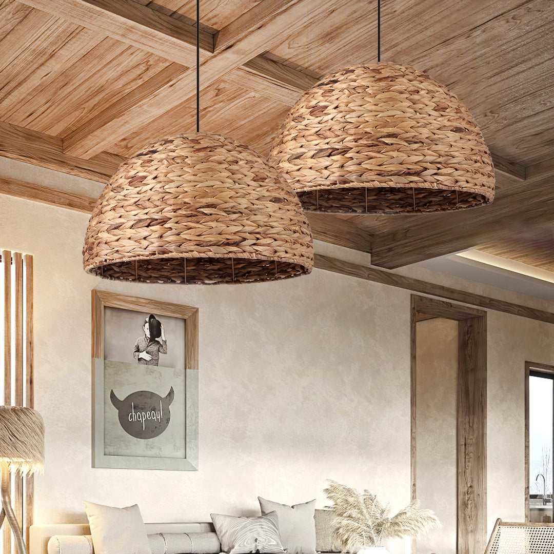 Basket Rattan Pendant Lights Seagrass Semi-circular Hand Woven Rattan Pendant Lights