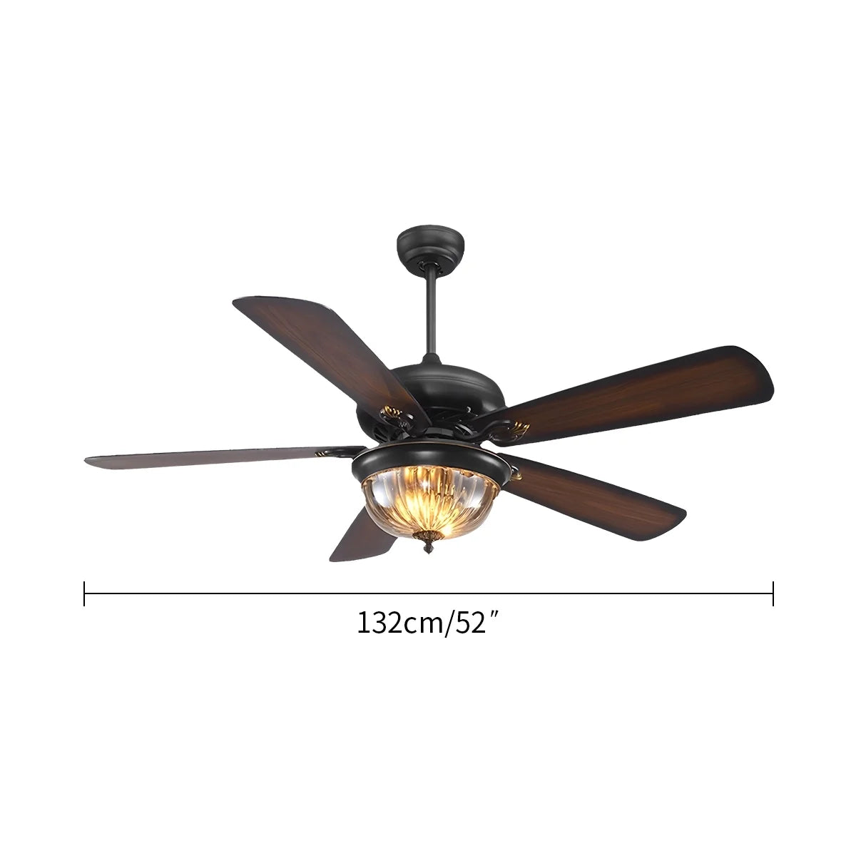 Vintage Wood Ceiling Fan with LED Light for Living Room