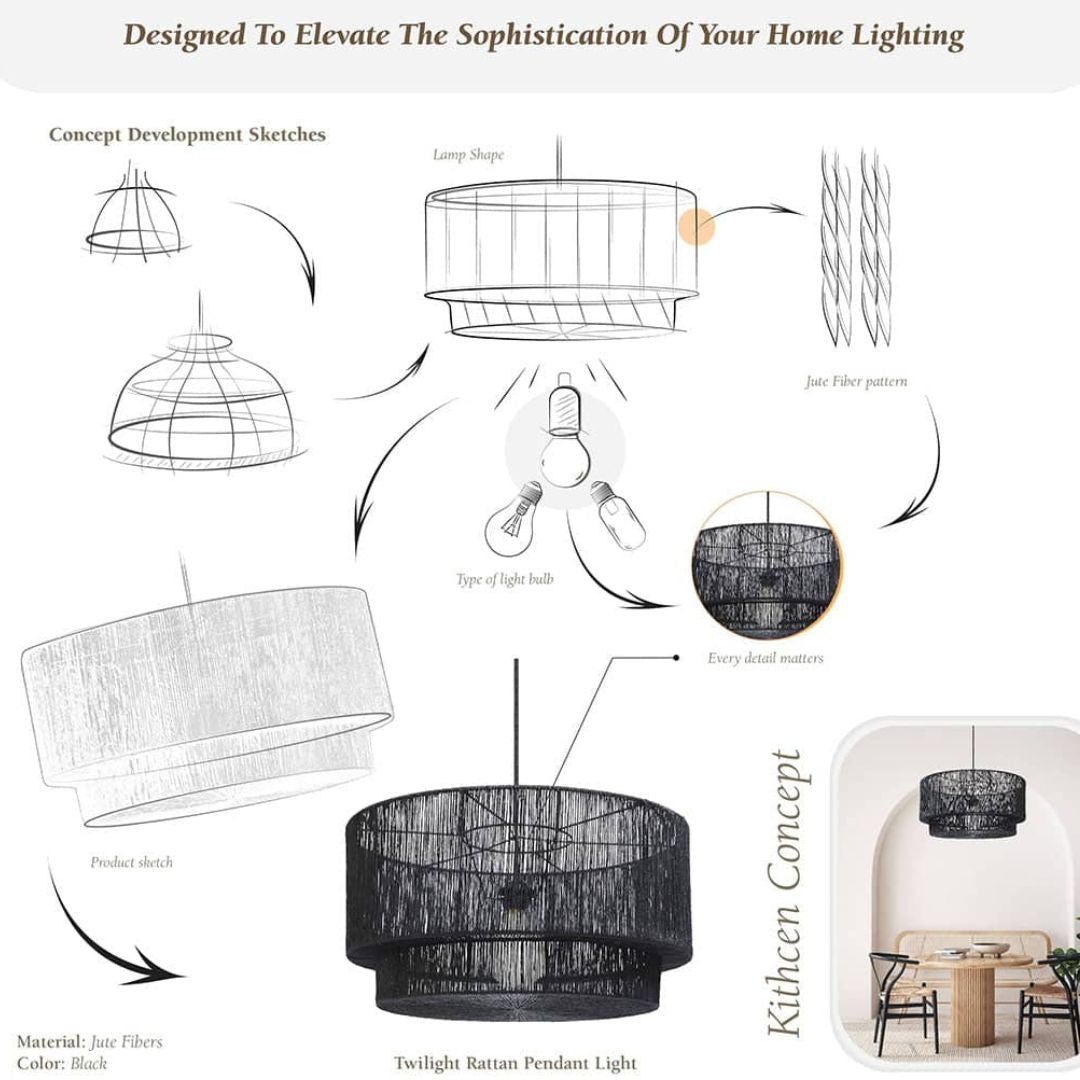 Shiloh Rattan Pendant Light - Bohemian Lampshade, Rattan Light Fixture