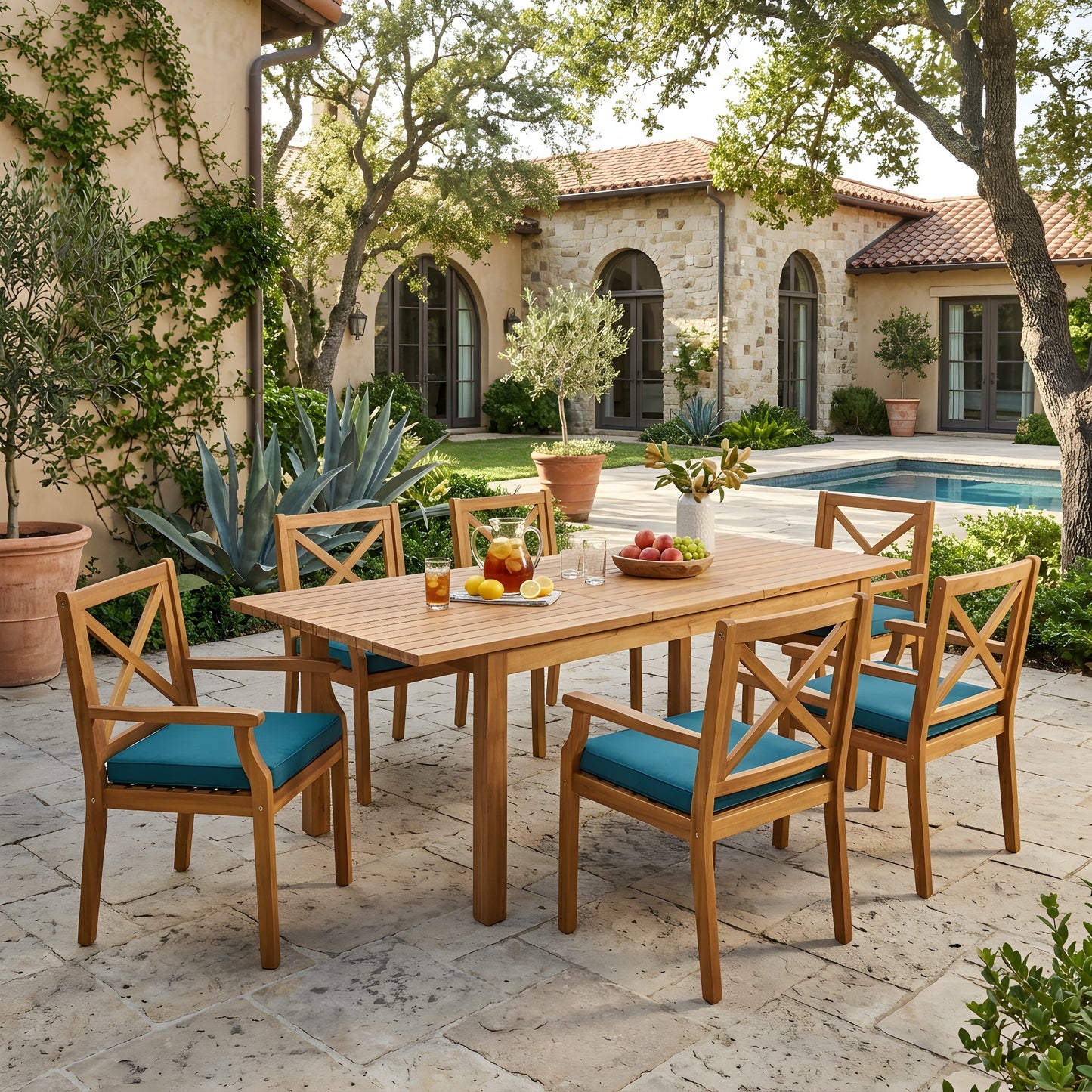 The Tulum Outdoor Dining Set — 7 Piece Acacia Wood