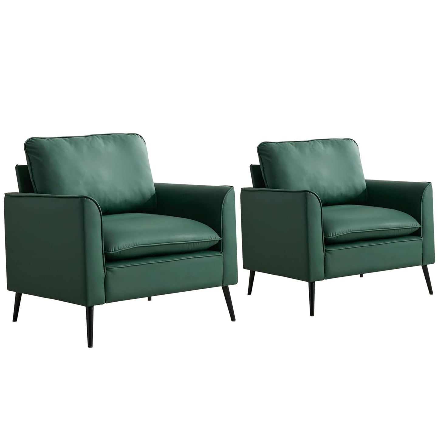 Nordic Retro Green Faux Leather Accent Chair Set of 2