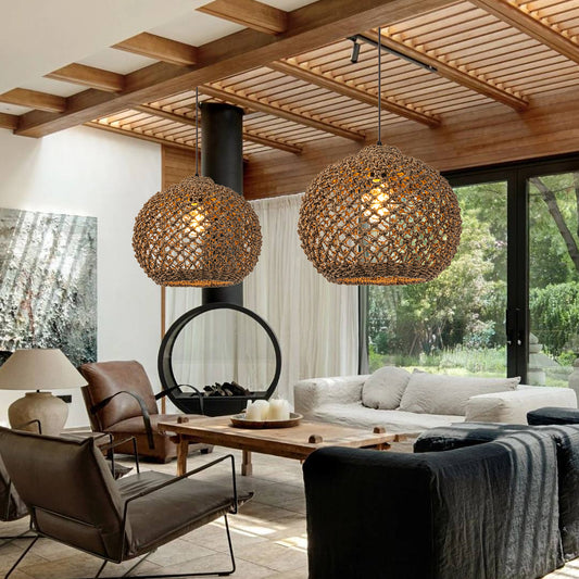 Boho style hollow braided pendant light